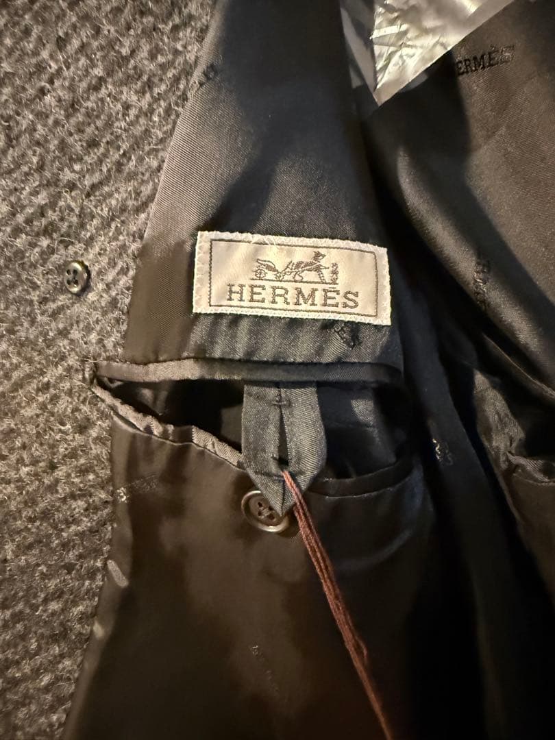 新品未使用タグ付 HERMESエルメス ウールコート 46 チャコールグレー