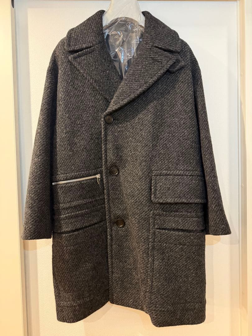新品未使用タグ付 HERMESエルメス ウールコート 46 チャコールグレー