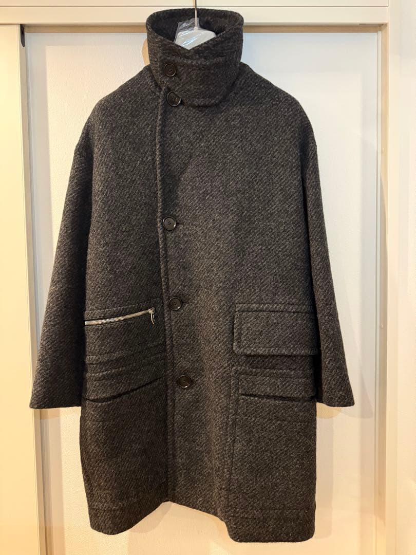 新品未使用タグ付 HERMESエルメス ウールコート 46 チャコールグレー