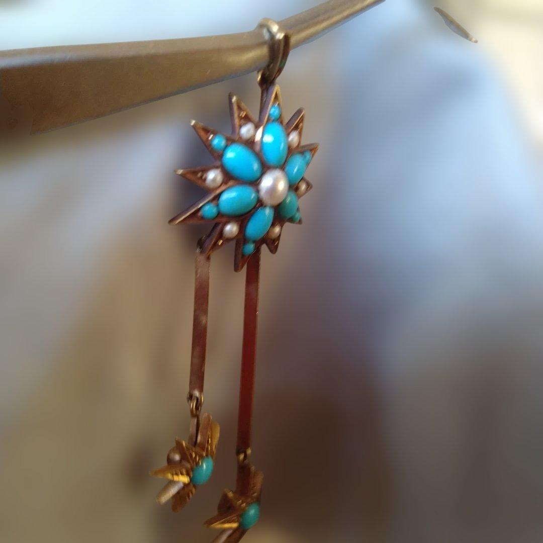 ヴィクトリア朝時代 トルコ石 ターコイズとパールの星形ペンダント