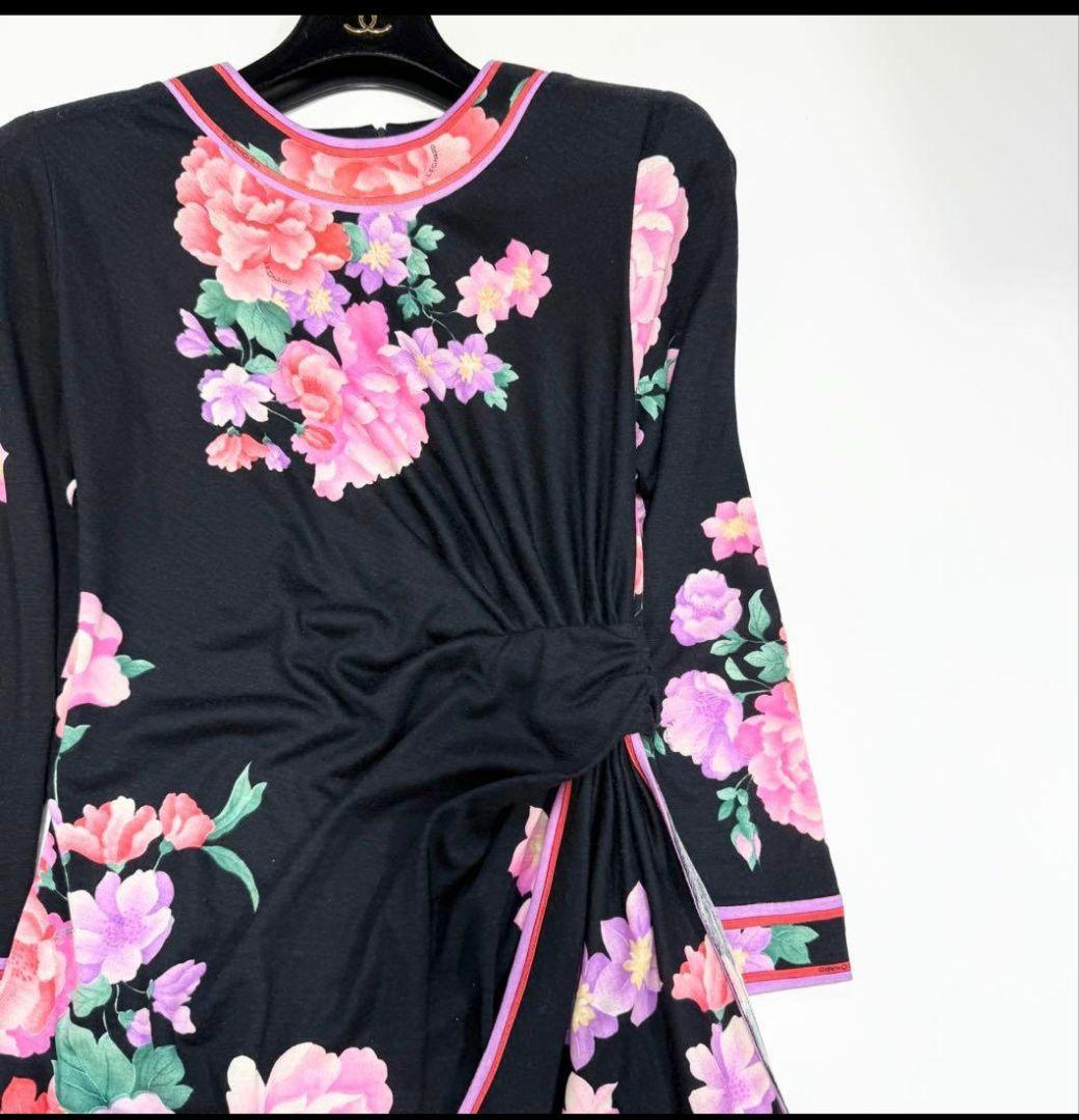 【美品✨】レオナール　ワンピース　花柄　ボタニカル　トリム　ウール　シルク　38