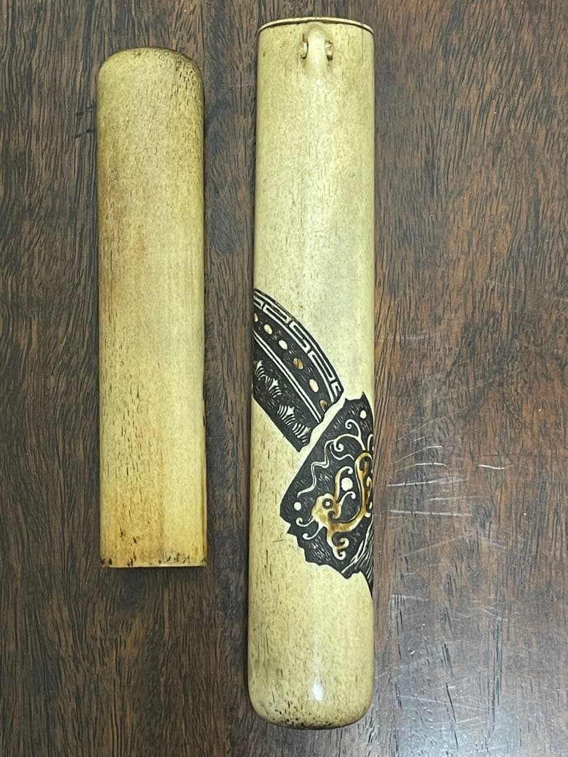 純銀キセル　骨製　彫刻キセル入れセット　煙草具　骨董古美術