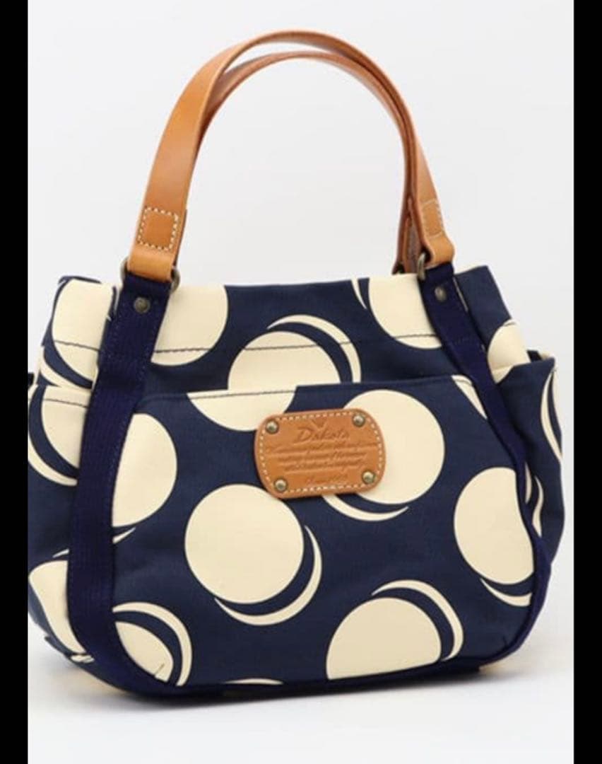 Dakota ビッグトートバックドット柄 ネイビー×ホワイト