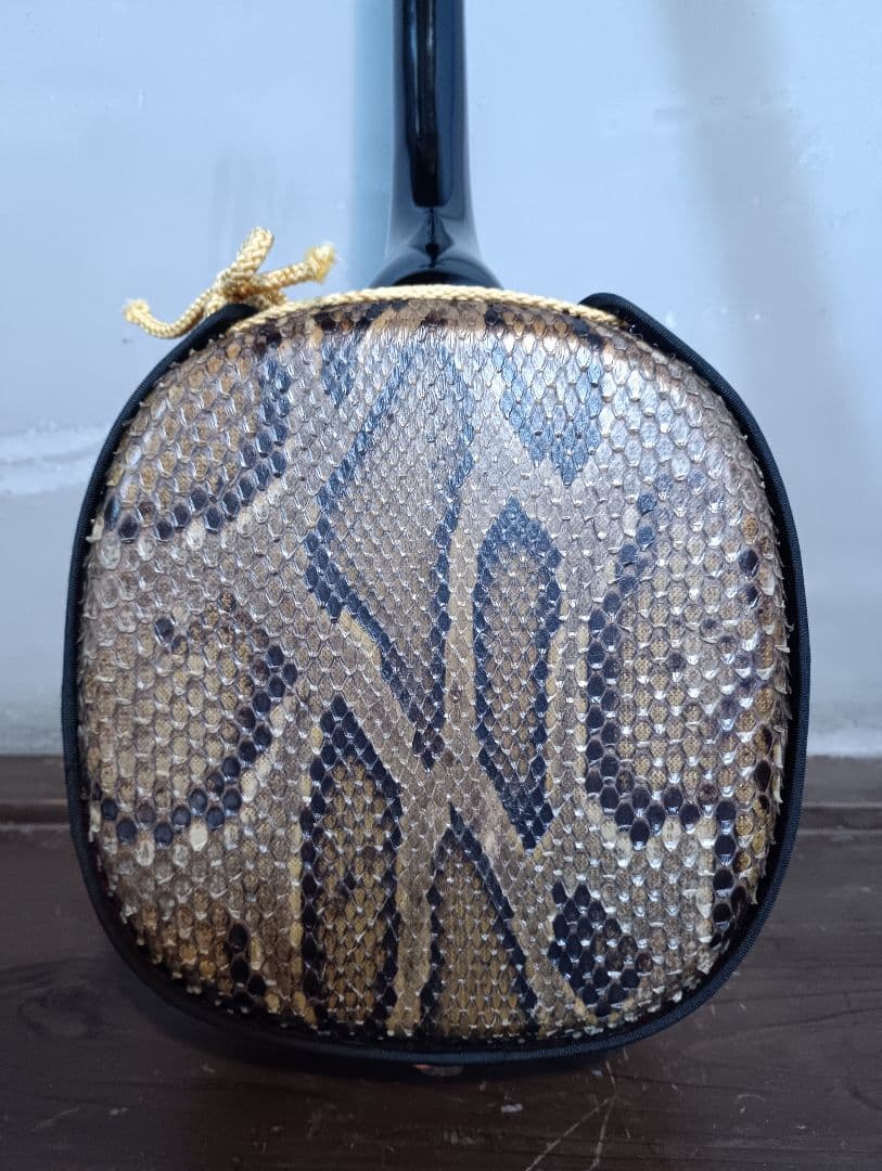 沖縄 三線 本体 ケース付 蛇皮 胴巻uティーガー付