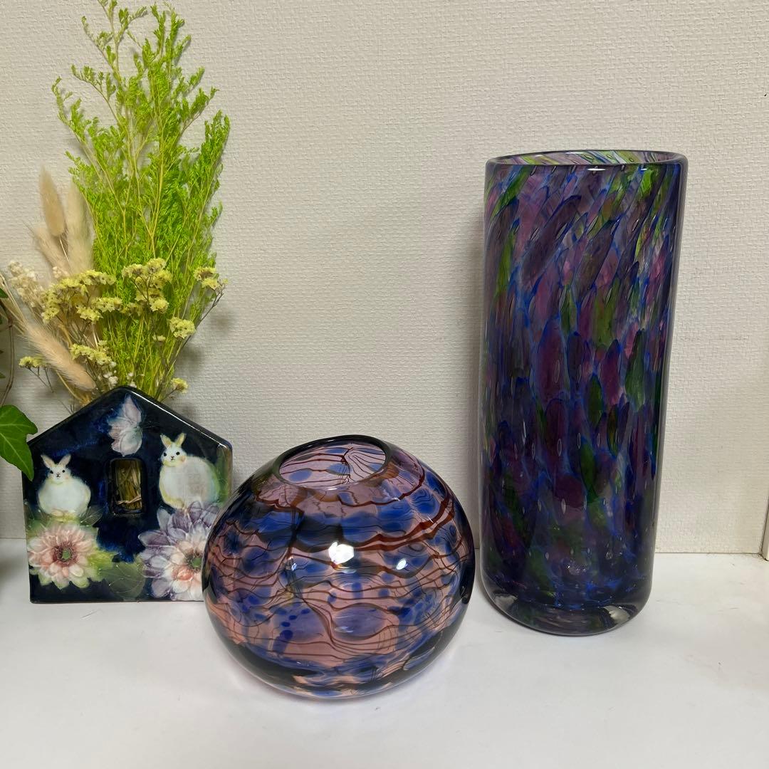 五*百様 作家　ガラス作家　花瓶　吹きガラス　　フラワーベース