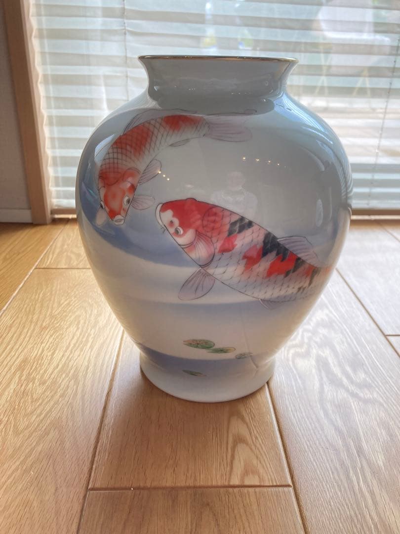 箱付き 深川製磁 オールド深川 錦鯉絵 花瓶