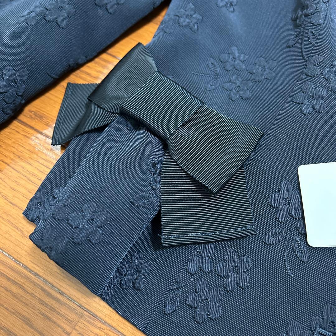 新品・未使用　M'S GRACY ネイビー ノーカラージャケット 40 リボン