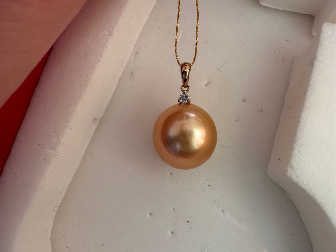 茶金級　最高品質天然南洋白蝶ゴールデンパールペンダント