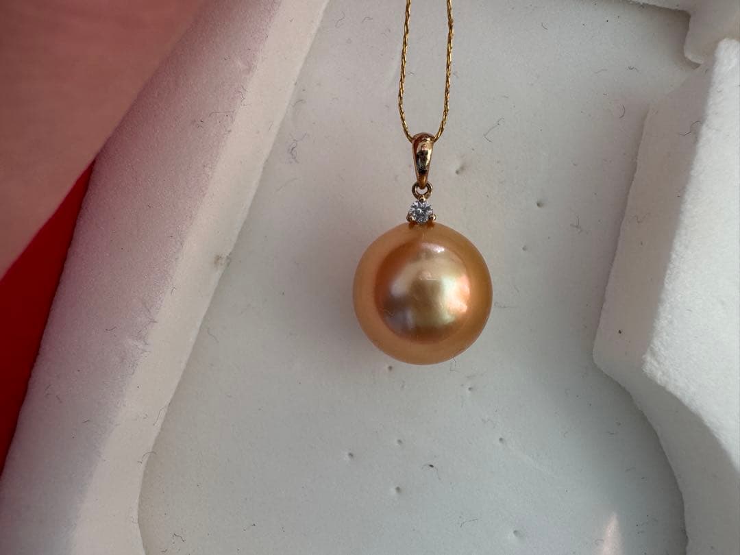 茶金級　最高品質天然南洋白蝶ゴールデンパールペンダント