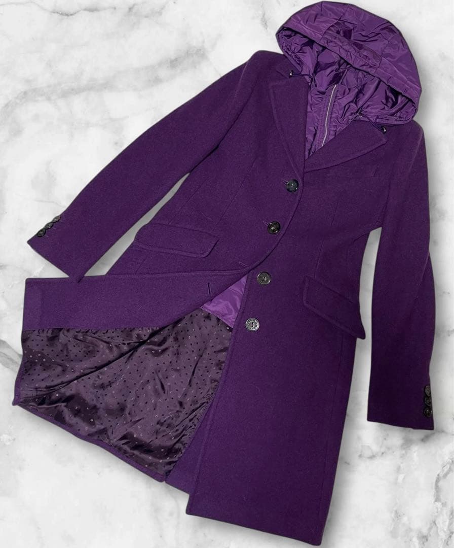 MaxMara　サイズ40　ロングチェスターコート　インナーダウン付 パープル