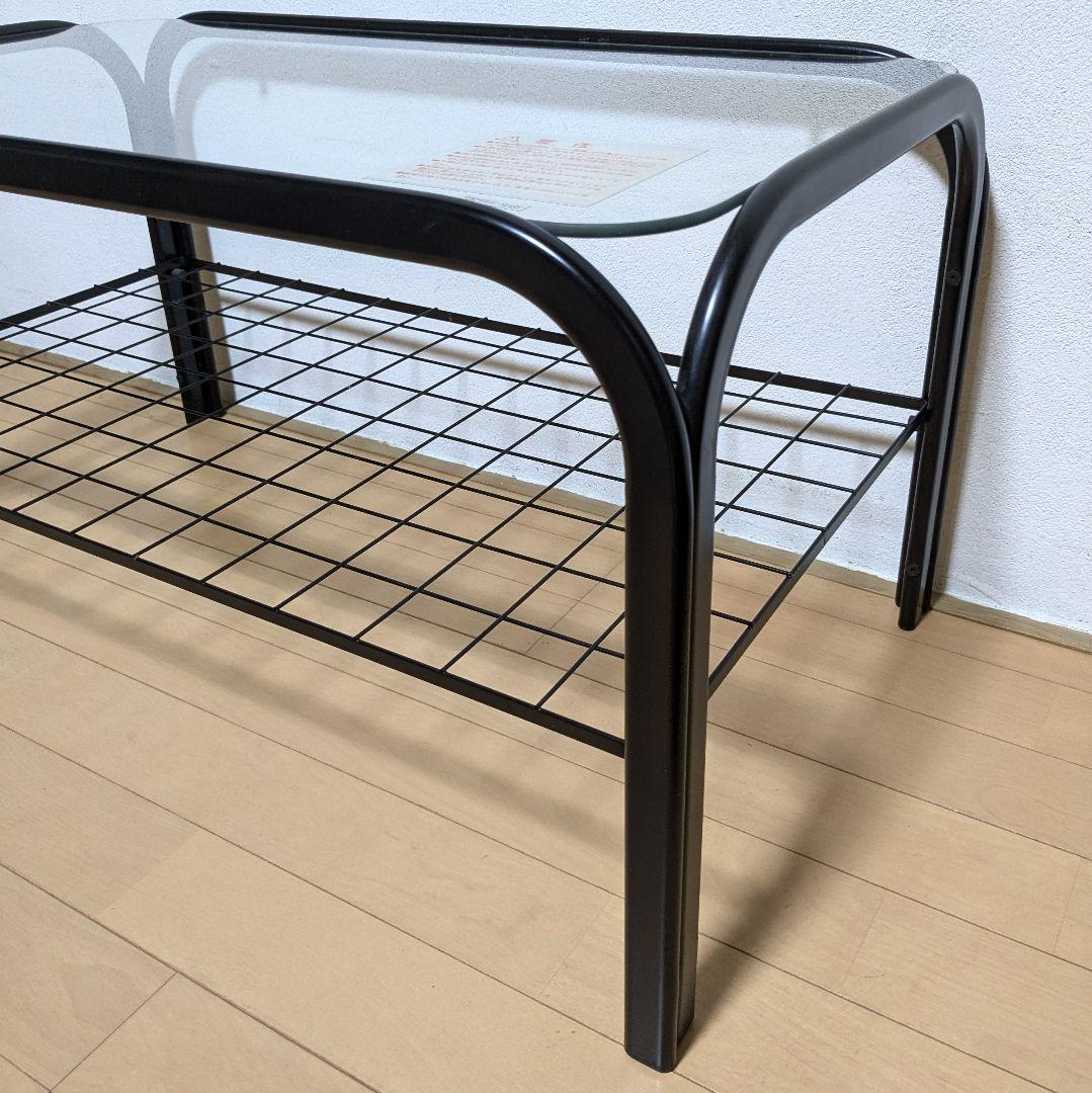 昭和レトロ ガラス アイアンフレーム ローテーブル 網棚付き ブラック 黒