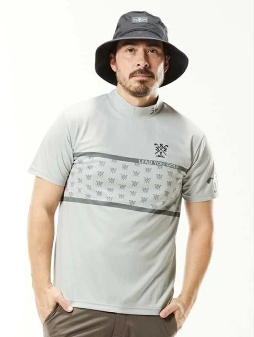 sy32 半袖　モックネック　チャコール　サイズL メンズ　半袖　シャツ　ゴルフ