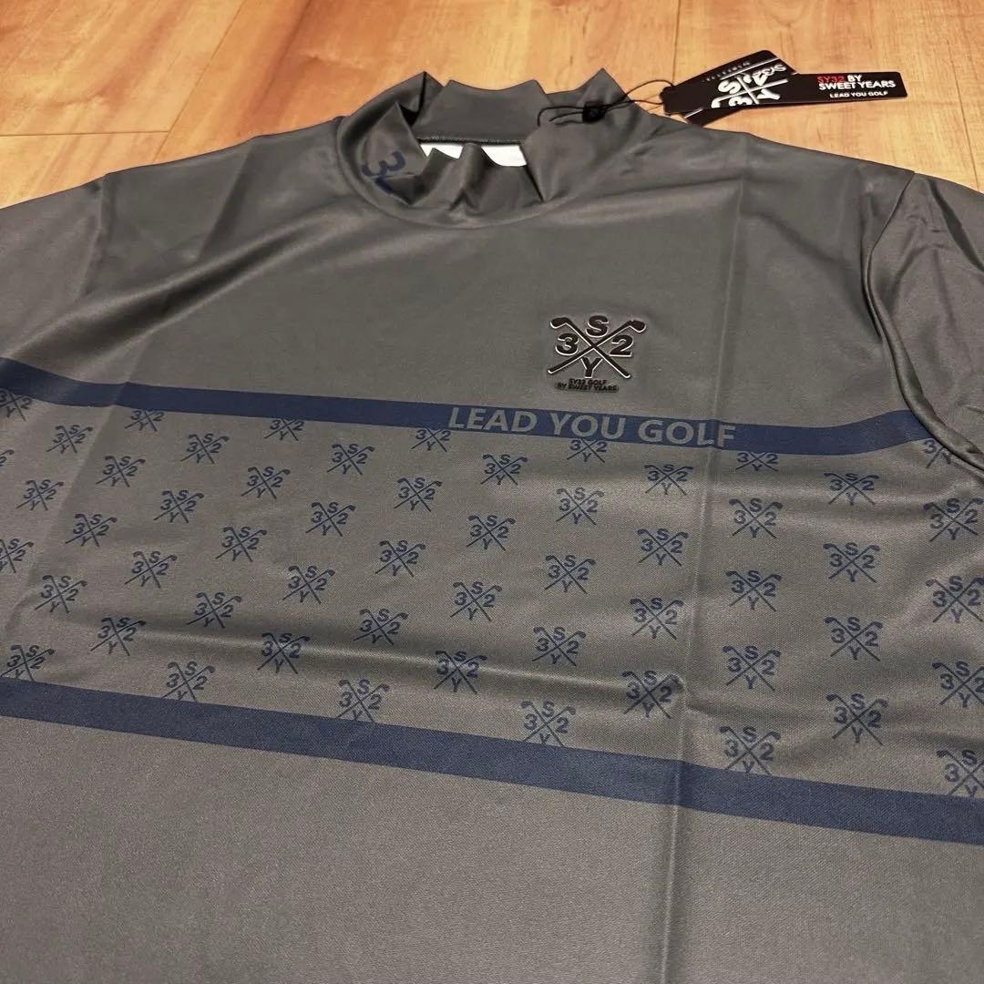 sy32 半袖　モックネック　チャコール　サイズL メンズ　半袖　シャツ　ゴルフ