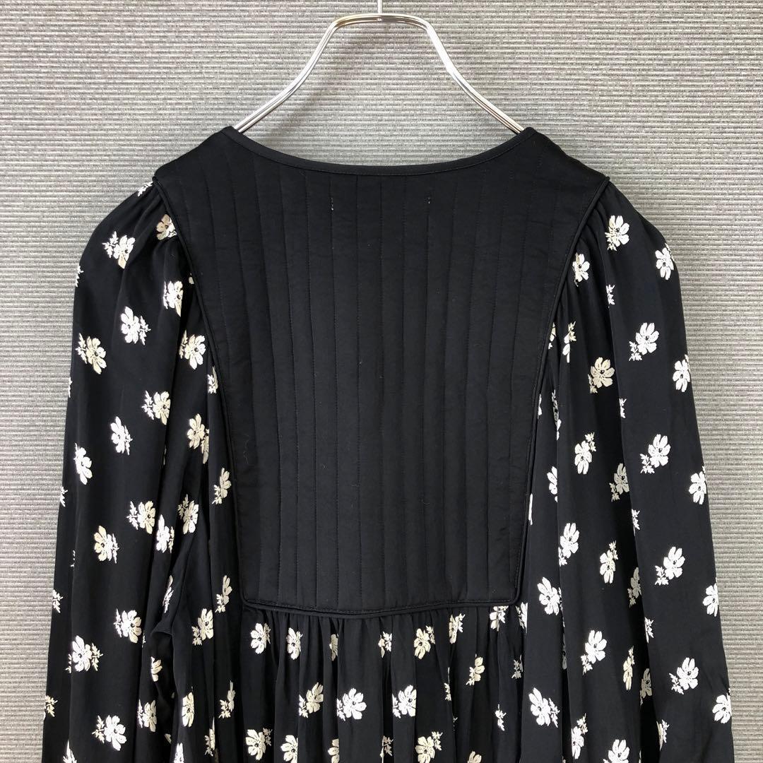 ne Quittez pas フラワープリント パネルドレス M ブラック