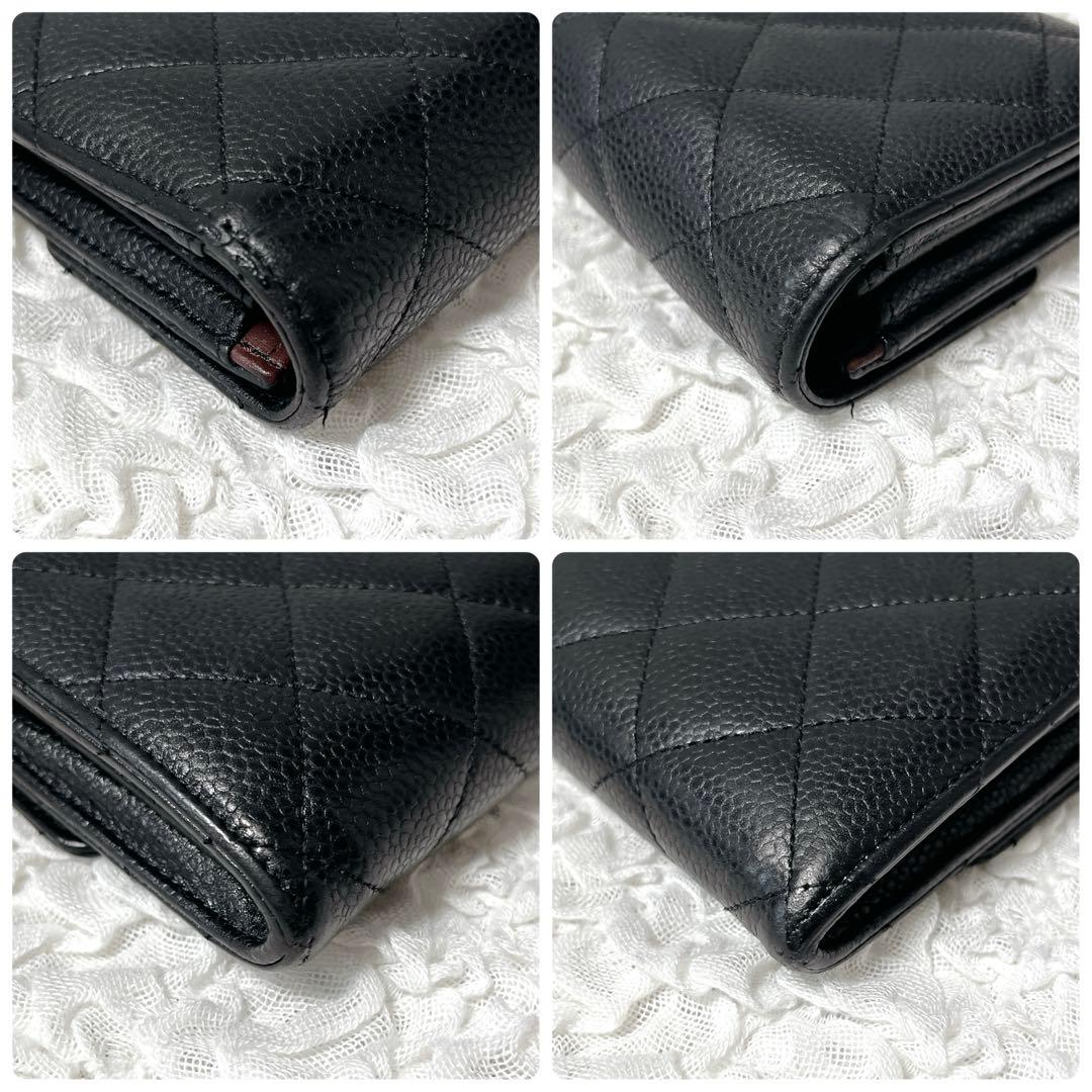 CHANEL キャビアスキン　マトラッセ　レザー 長財布 ギャランティカード