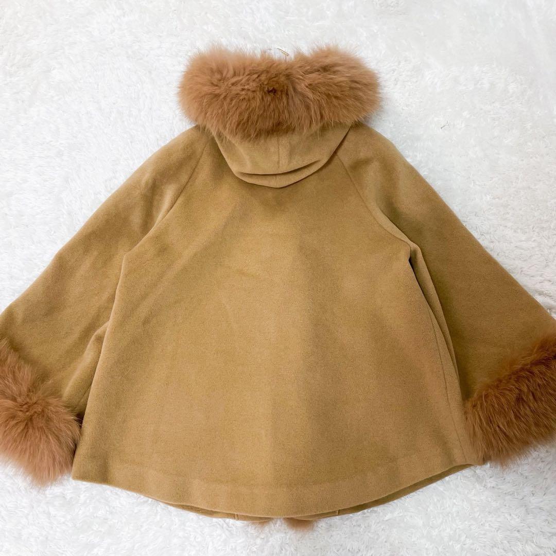 極美品 ダイアグラム アンゴラファーコート ポンチョ フォックスファー キャメル