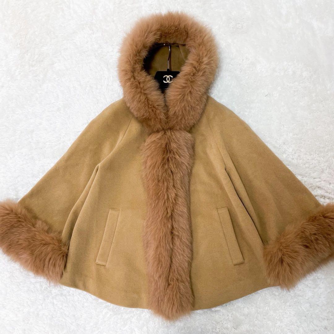 極美品 ダイアグラム アンゴラファーコート ポンチョ フォックスファー キャメル
