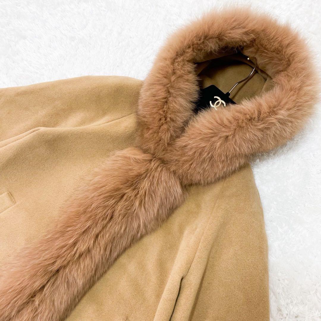 極美品 ダイアグラム アンゴラファーコート ポンチョ フォックスファー キャメル