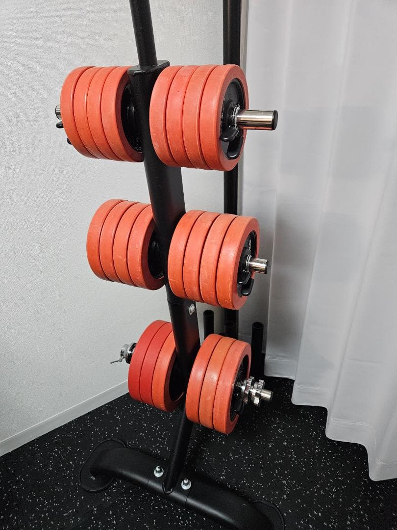 【ホームジムセット】バーベル/ダンベル/プレート130kg分/プレートラック付！