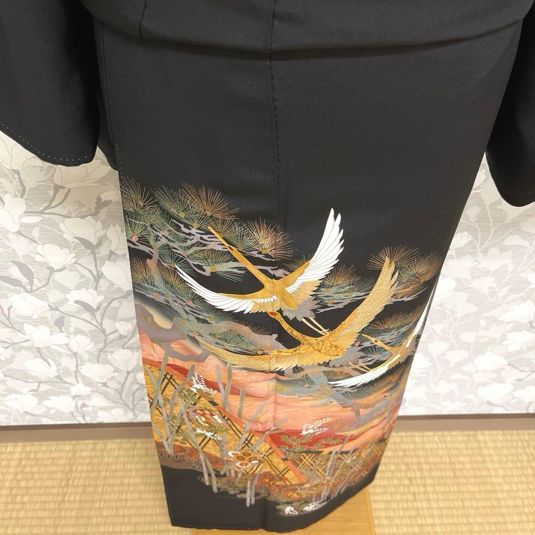 正絹 江戸褄 作家物 飛鶴に松 黒留袖