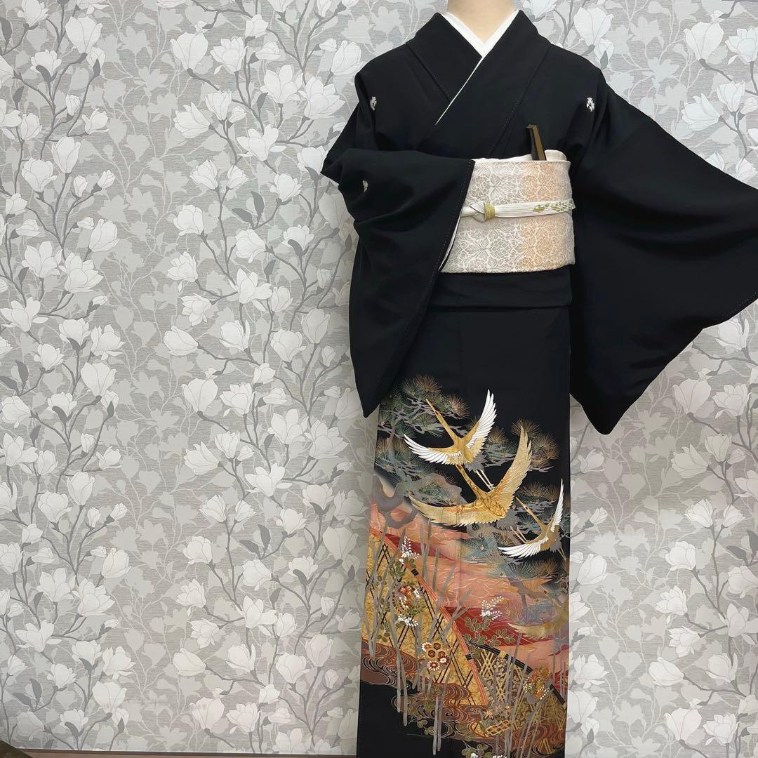 正絹 江戸褄 作家物 飛鶴に松 黒留袖
