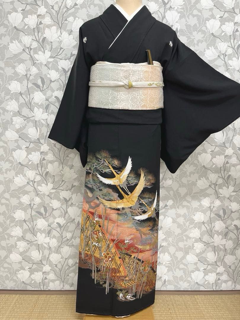 正絹 江戸褄 作家物 飛鶴に松 黒留袖
