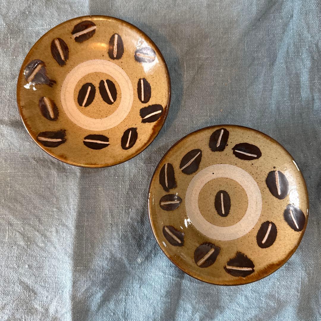 工房十鶴　コーヒー豆模様　小皿 2枚セット