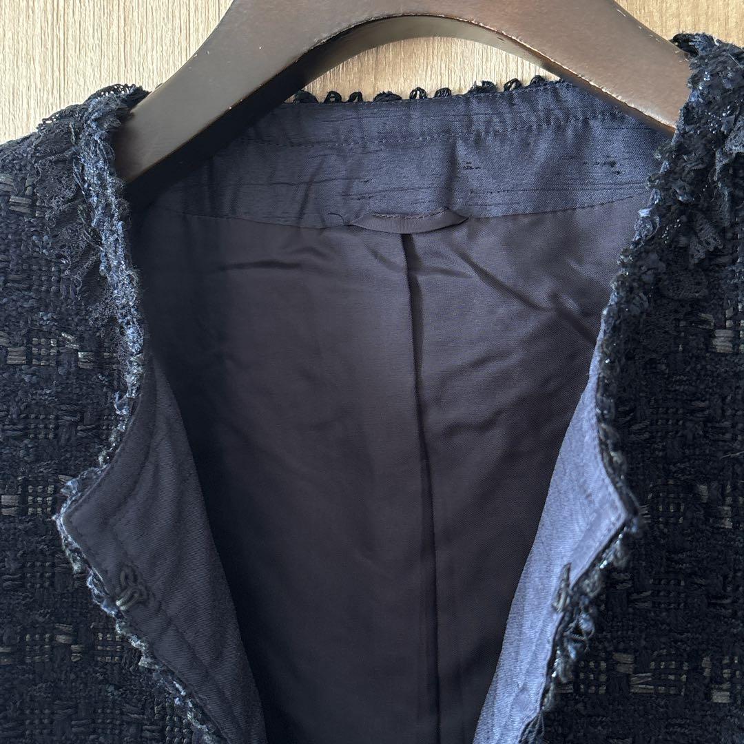 【1234】アナイ　テープヤーンツイードクルージャケット　濃紺　フォーマル　38