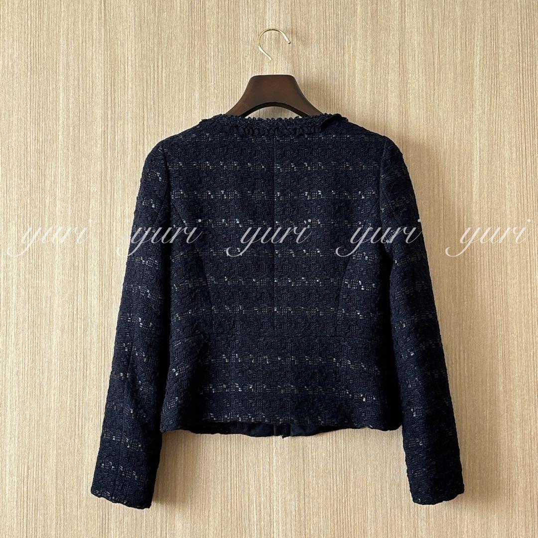 【1234】アナイ　テープヤーンツイードクルージャケット　濃紺　フォーマル　38