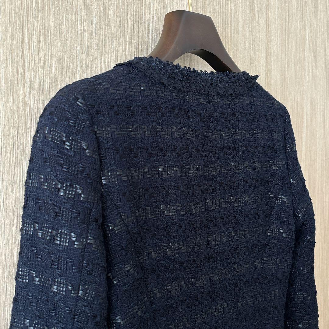 【1234】アナイ　テープヤーンツイードクルージャケット　濃紺　フォーマル　38