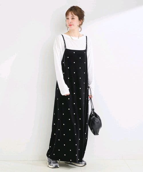 B.C STOCK【WEB限定】手洗い可 / ベロアフラワー刺繍ワンピース