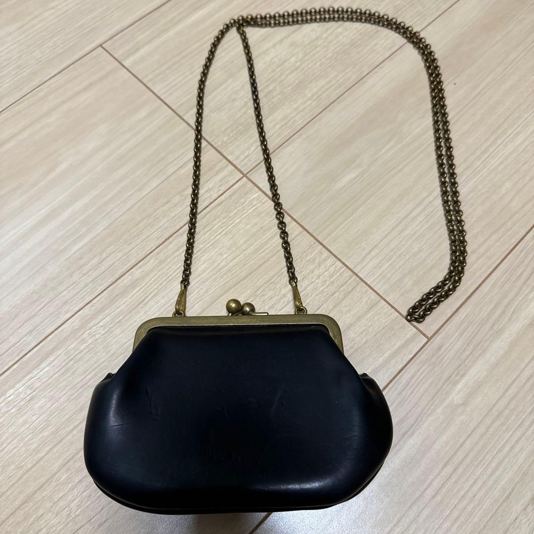 N 25 レザーGUIDIがま口ウォレットMチェーン付き黒