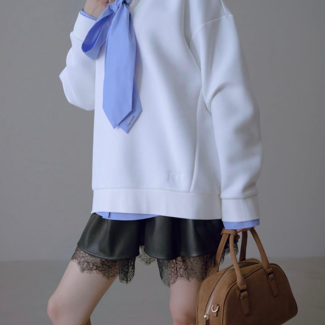 FRAY I.D レースヘムレザーライクショートパンツ　黒