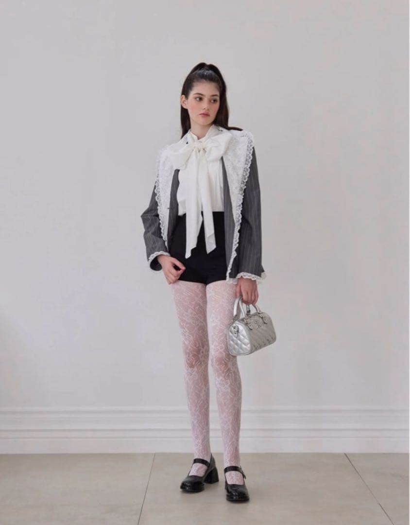 Treat Ürself lace stripe jacket グレー タグ付