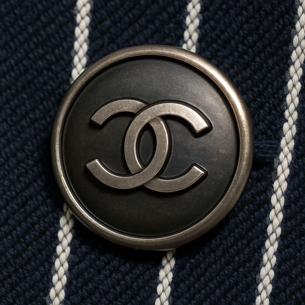 CHANALシャネルジャケット ストライプ柄 シャネルロゴ入りボタン付き