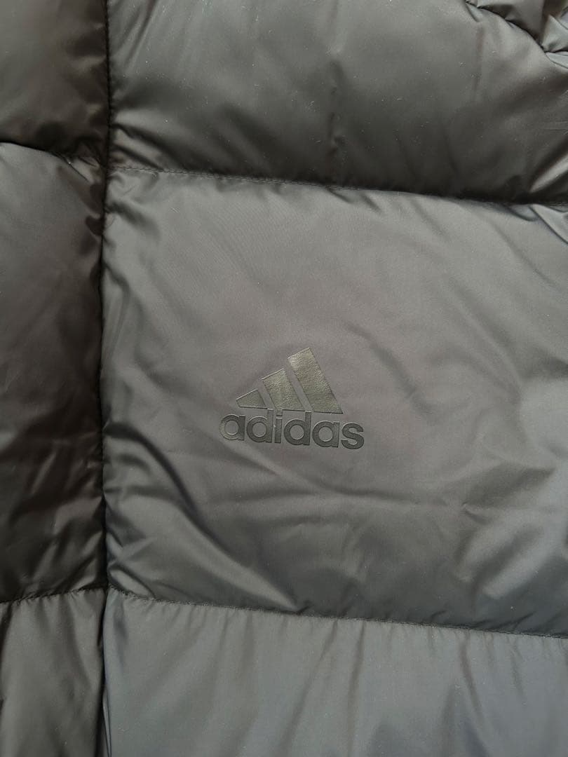 adidas フード付きロングダウンコート 黒 メンズ XL