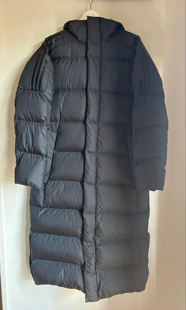 adidas フード付きロングダウンコート 黒 メンズ XL