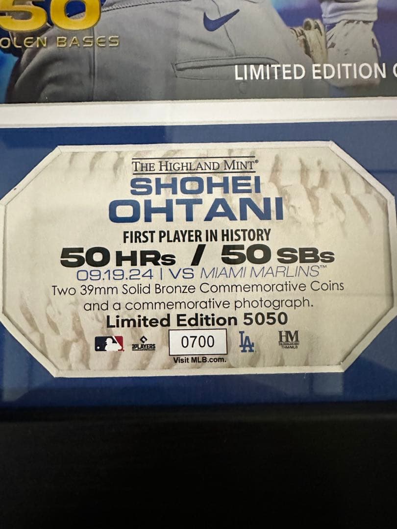 シリアルNo.700大谷翔平50/50達成記念グッズ ダブルフォトフレーム