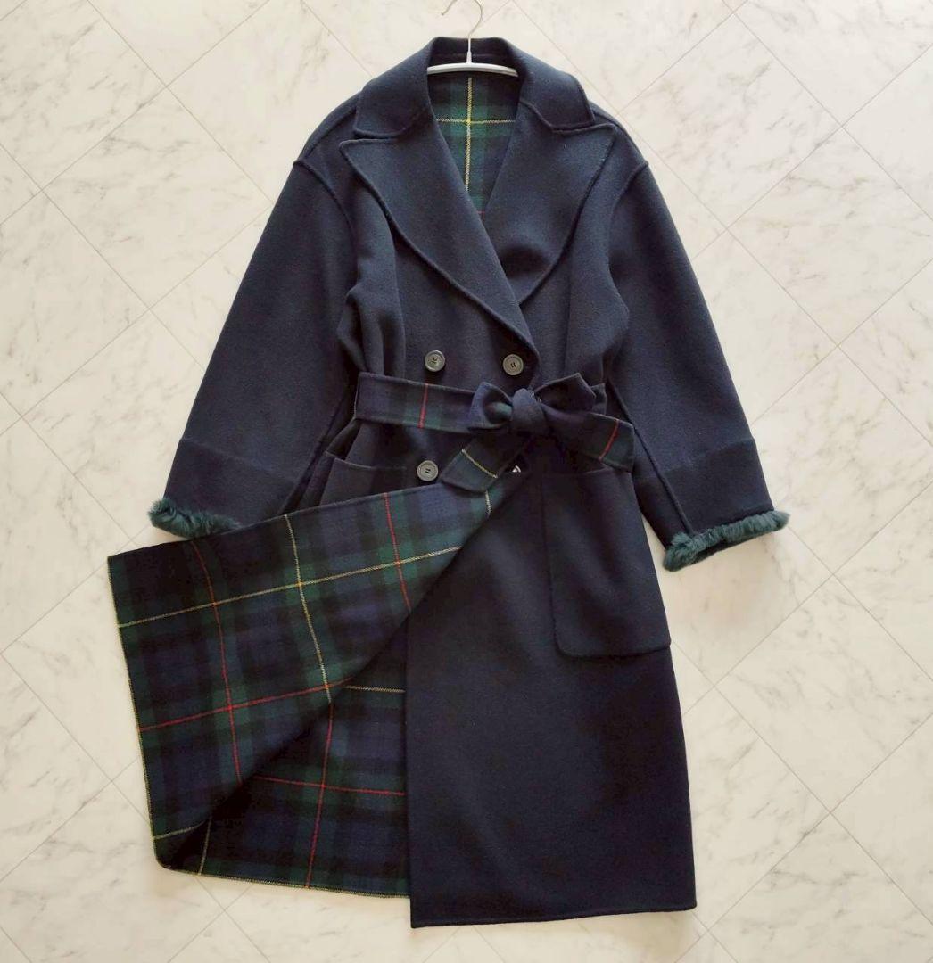 Max mara クチートアマーノ リバーシブル チェック ロング コート