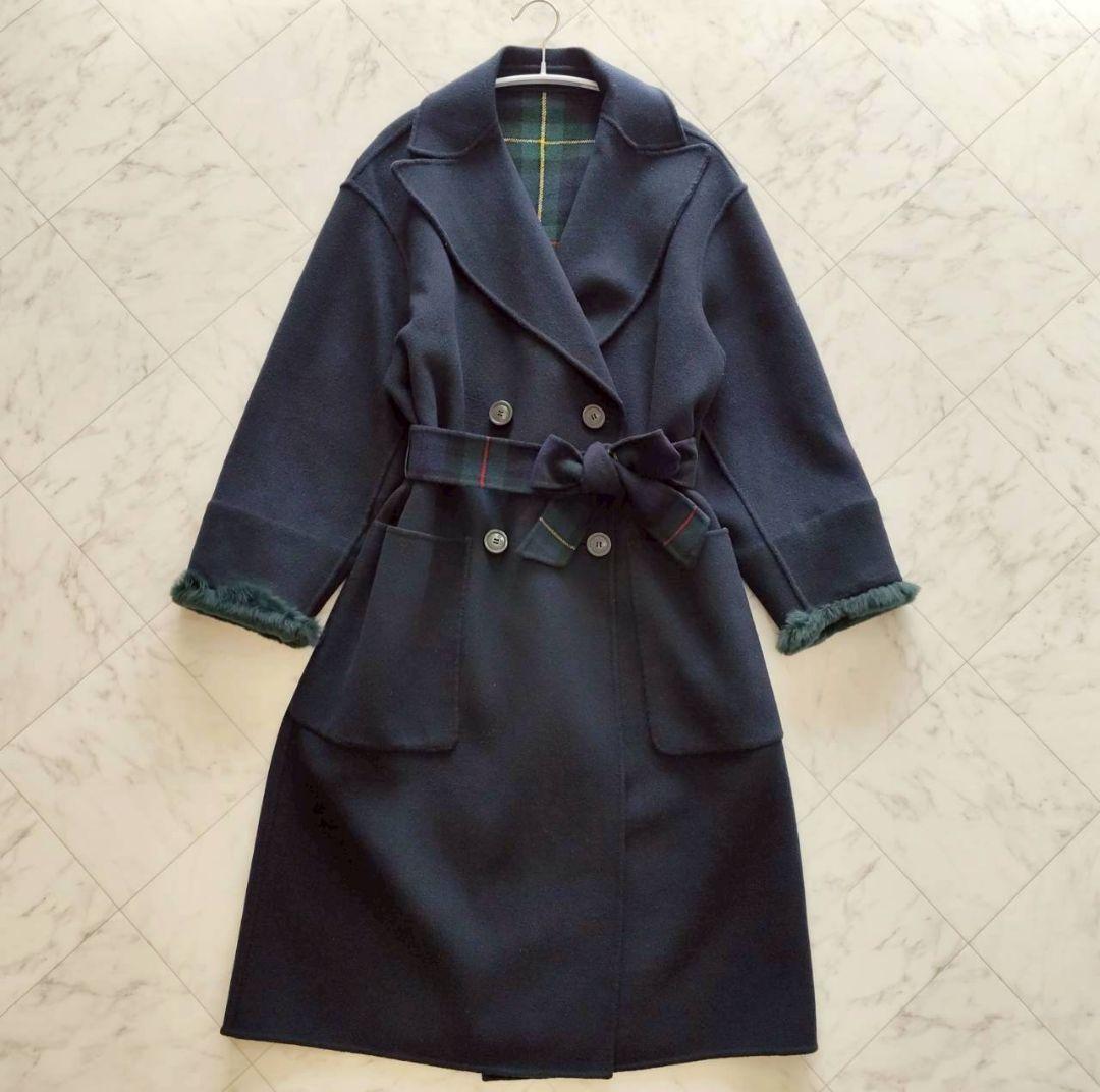 Max mara クチートアマーノ リバーシブル チェック ロング コート