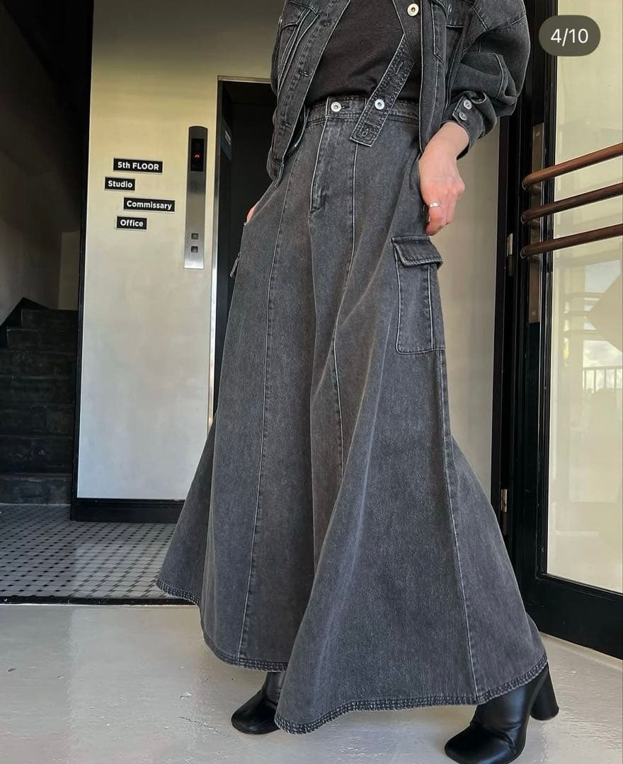 ダークグレー デニム サロペット