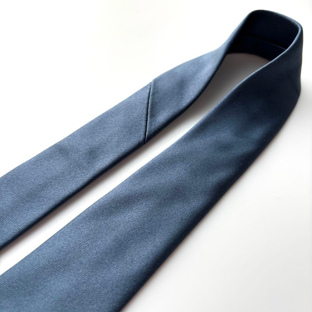 ꧁美品꧂ プラダ ネクタイ ナロータイ 無地 ソリッドタイ サテン ネイビー