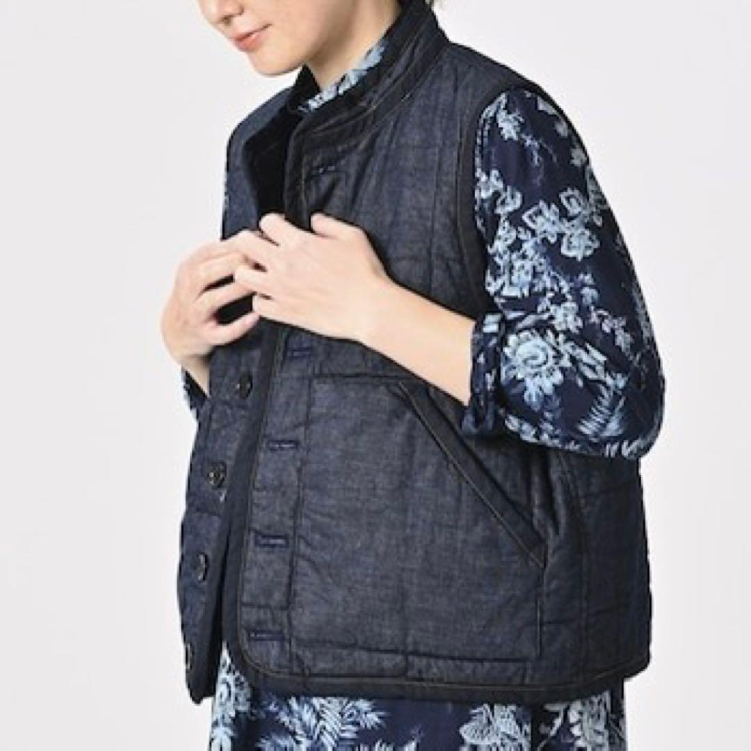 美品✨45R　45プチデニム×厚ナイロンの908キルトベスト　リバーシブル　中綿