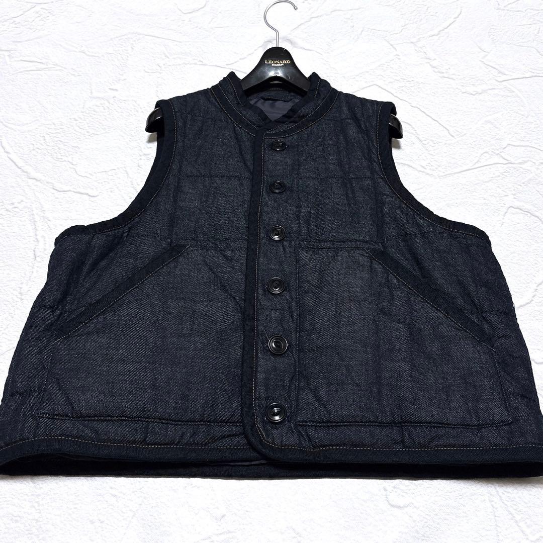 美品✨45R　45プチデニム×厚ナイロンの908キルトベスト　リバーシブル　中綿