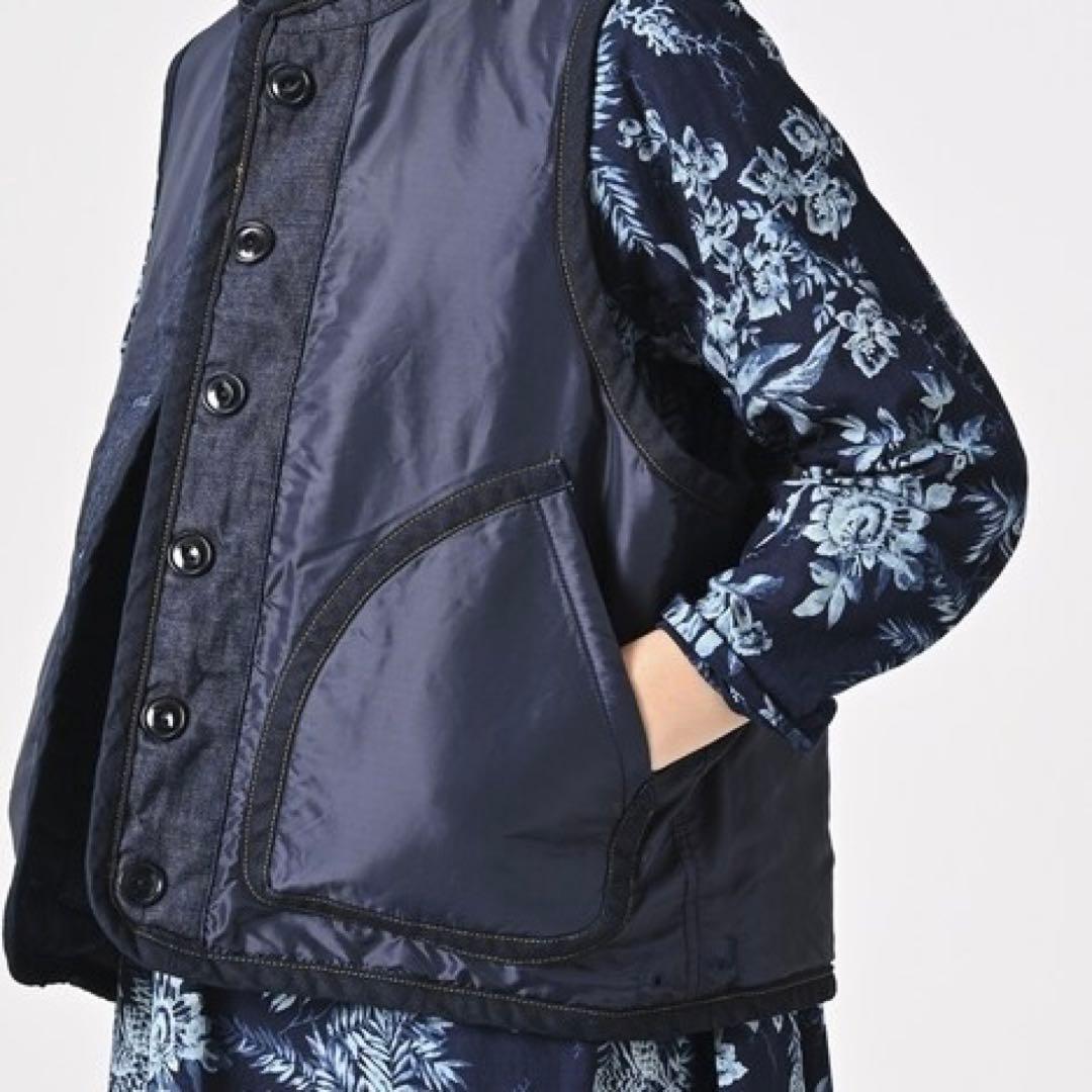 美品✨45R　45プチデニム×厚ナイロンの908キルトベスト　リバーシブル　中綿