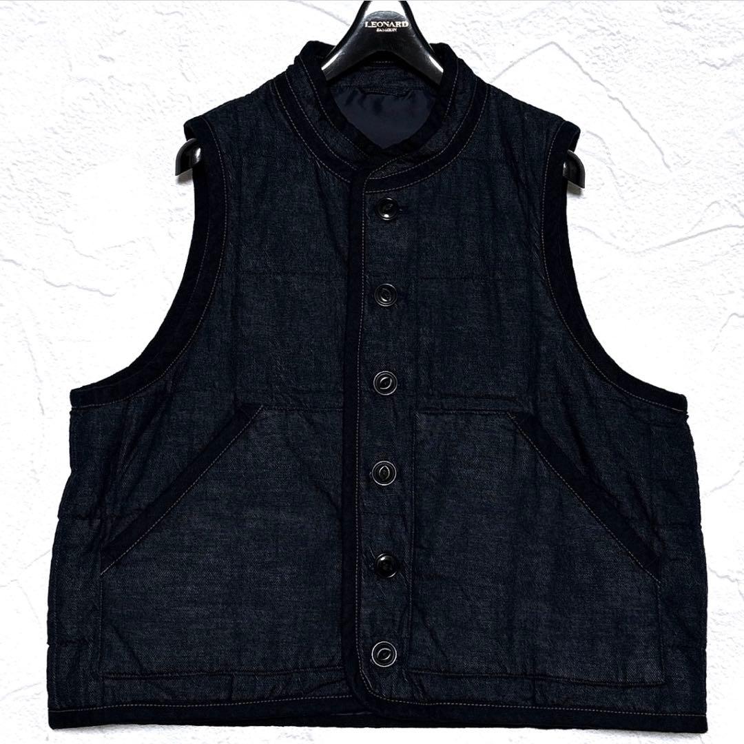 美品✨45R　45プチデニム×厚ナイロンの908キルトベスト　リバーシブル　中綿