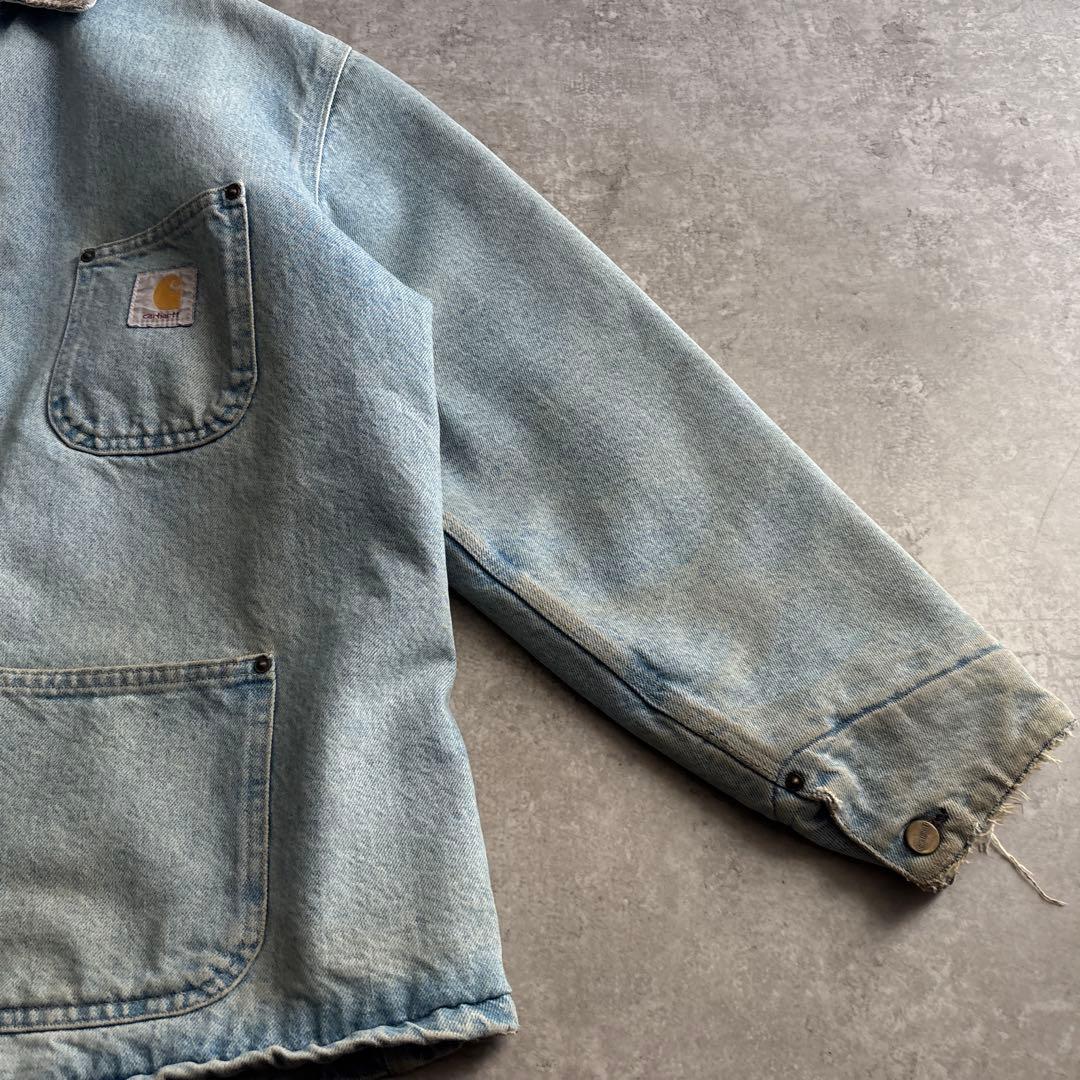 90's/USA製/carhartt【L】デニム チョアコート 襟コーデュロイ