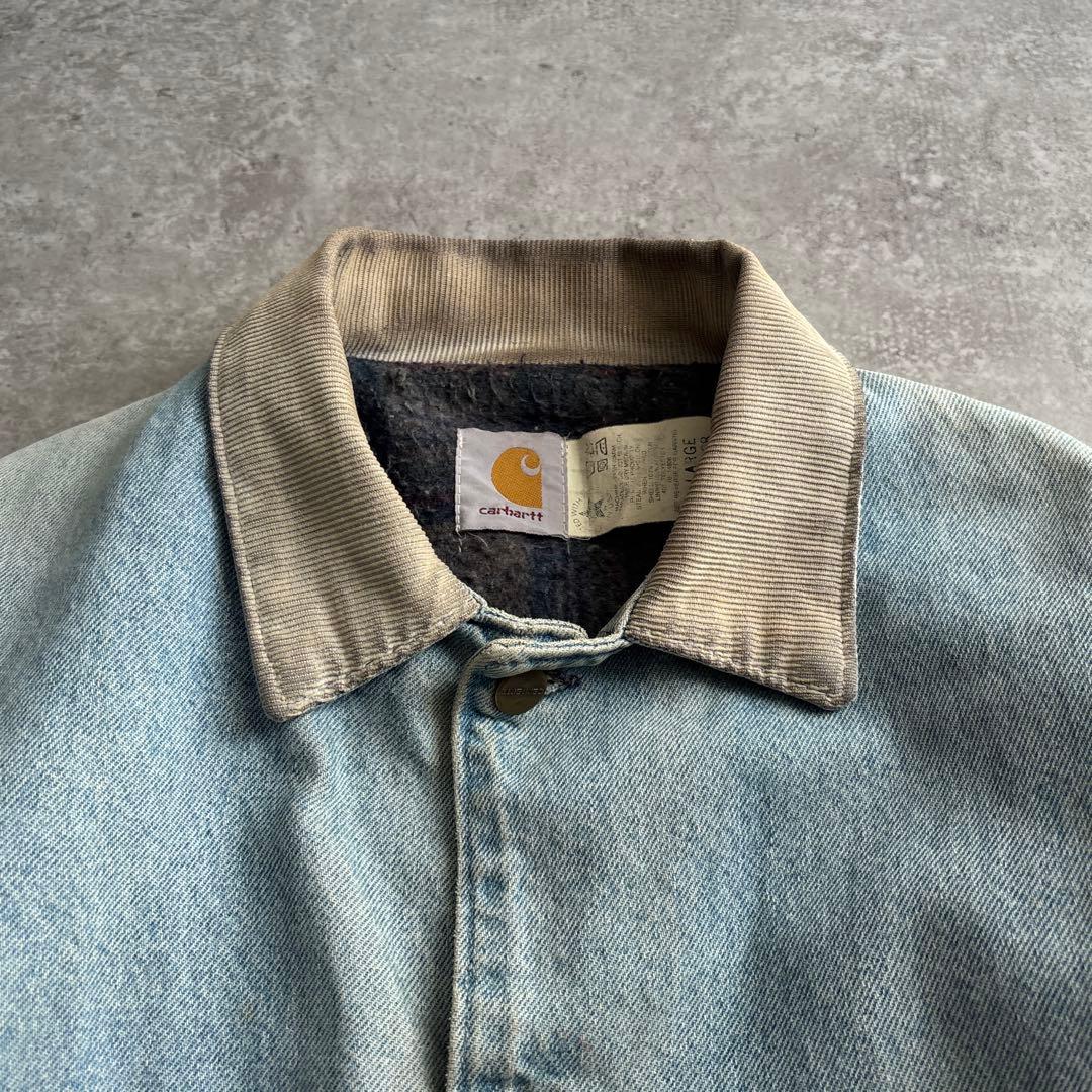 90's/USA製/carhartt【L】デニム チョアコート 襟コーデュロイ