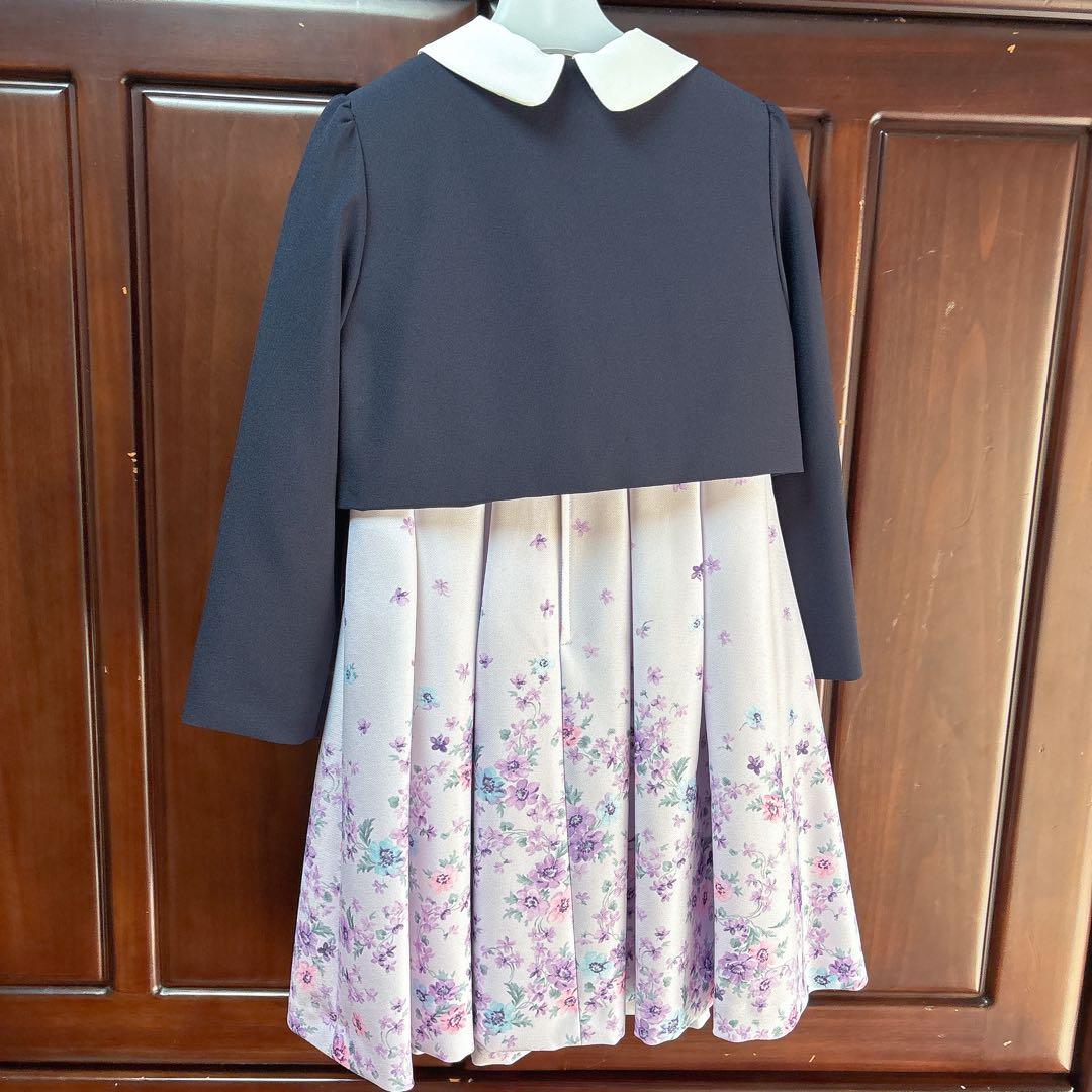 みーELLE 紫フラワープリントドレス＆黒ジャケット　卒園式　入学式