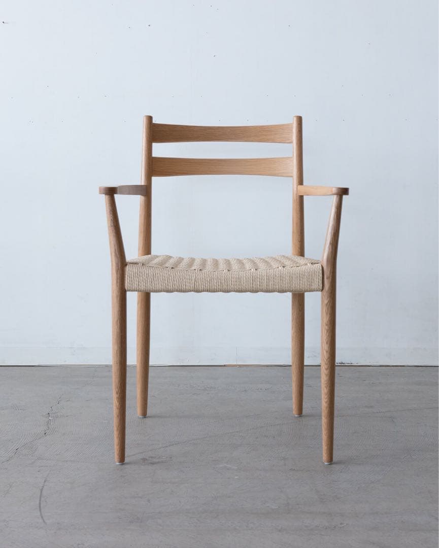 ミント　ペーパーコード 肘付きチェア　オーク材